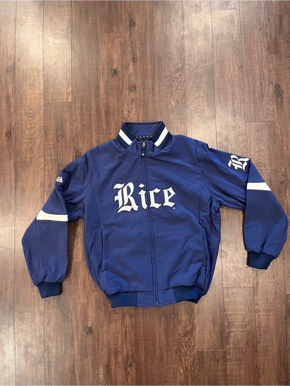 Rice Owls Blue Full Zip Dugout Jacket L Collegiate Majestic Team Jacket Houston